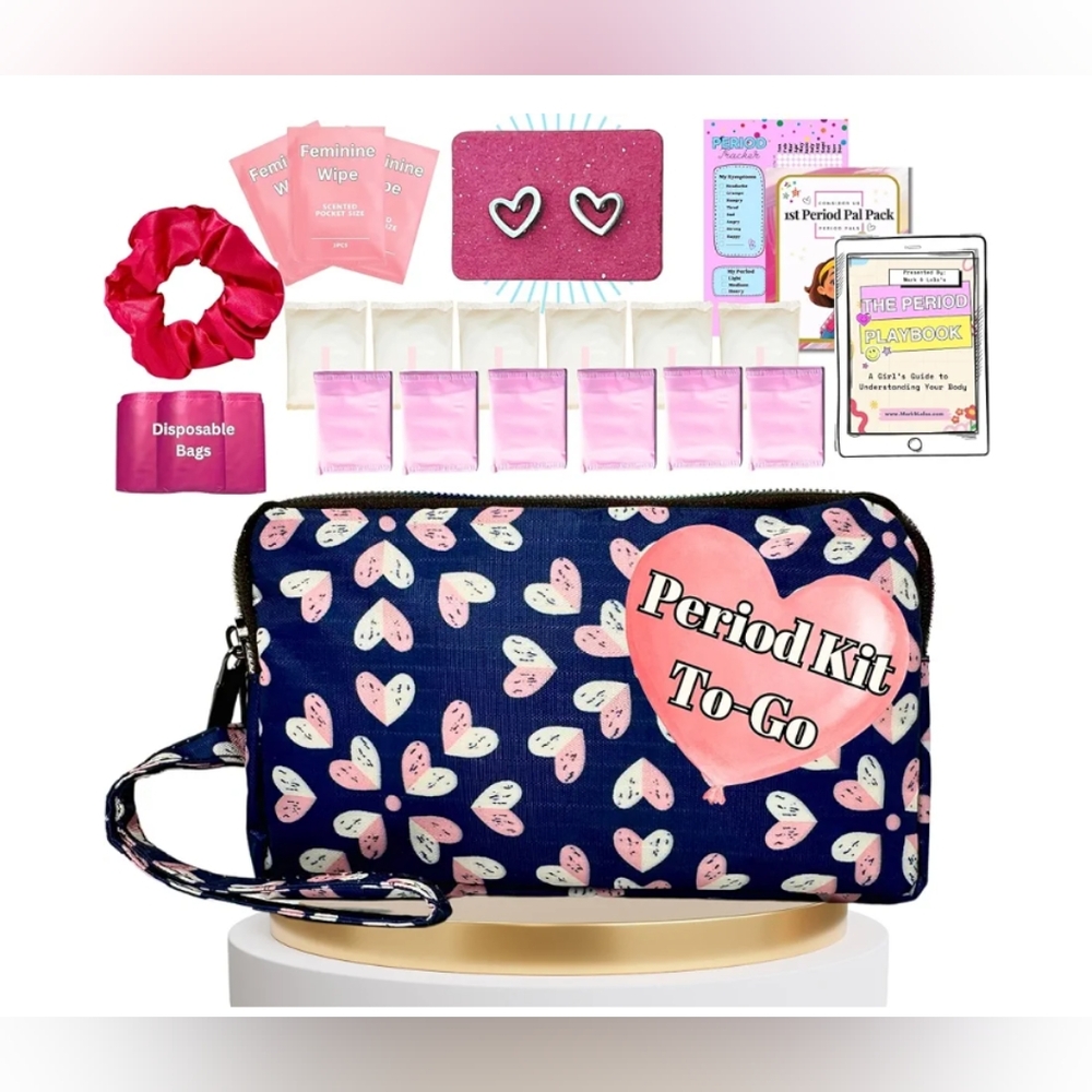 To Go Period Kit With Heart Pattern Pouch